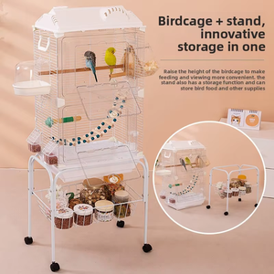 Jaula Grande Transparente de Metal para Loros con Carro de Almacenamiento con Ruedas y Accesorios Completos para Tiendas de Mascotas y Venta al por Mayor - Product Image 4