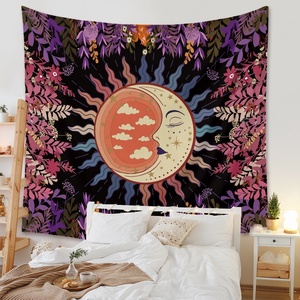 Tapisserie murale traditionnelle Heil, Tapisserie Mandala Soleil Lune, Design d'art abstrait, 100% polyester, tissu brossé pour salon - Product Image 2