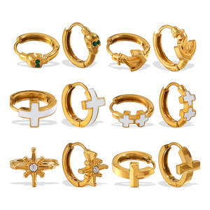 Pendientes de aro de acero inoxidable chapados en oro con forma de cruz, joyería de moda para fiestas para mujer - Product Image 5