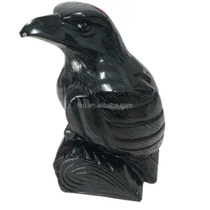 VARDY-gema tallada a mano, obsidiana, Cuervo, Roca, cuarzo, Pájaro de cristal, Estaca de madera para Decoración