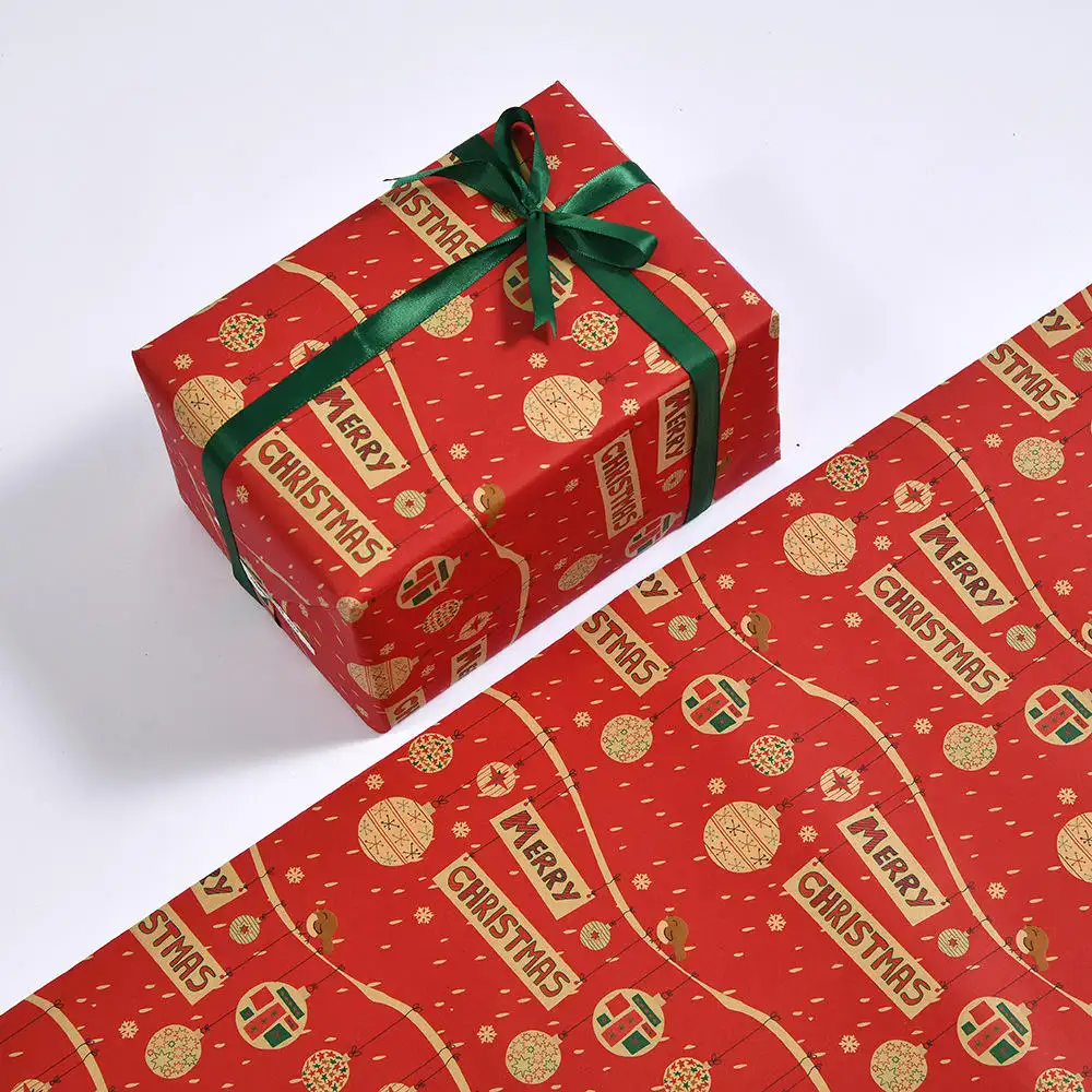 Manufacturer price merry Christmas hot stamping kid baby gift craft packing rolling wrapping paper