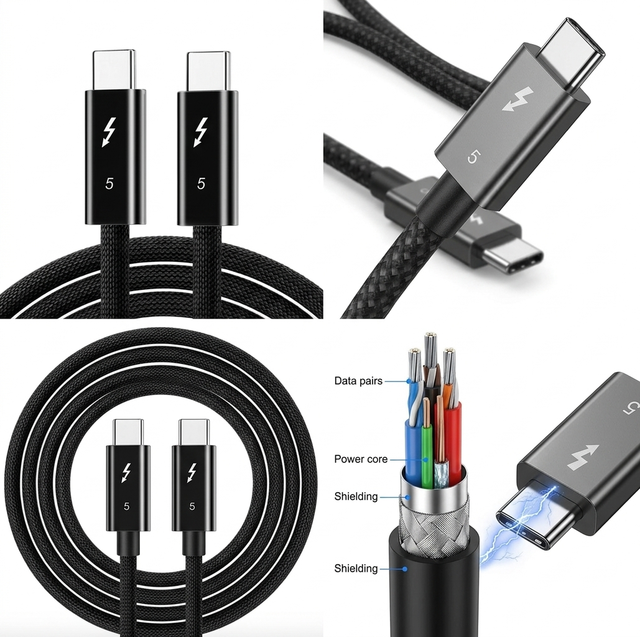 Thunderbolt 5 Cable Factory Supply, 200pcs Custom Laser Logo, E-Marker 240W, Dual 8K Compatible, OEM USB-C Cable
