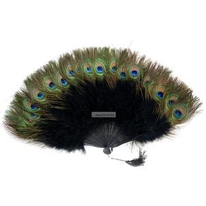 Abanico <span class=keywords><strong>de</strong></span> mano plegable <span class=keywords><strong>de</strong></span> plumas <span class=keywords><strong>de</strong></span> pavo real al por mayor para mujer, accesorio para fiesta <span class=keywords><strong>de</strong></span> té, vacaciones, baile, decoración nupcial para boda - Product Image 1