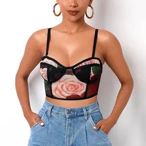 FS2217D Dames Floral Prints Crop Tops Sexy Vest