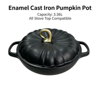 Cocotte en fonte émaillée Pumpkin 3,36 L, type Dutch Oven, pour fruits de mer, marmite de cuisson multifonction