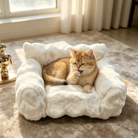 Canapé pour chat et chien de grande taille, amovible, antidérapant, en fausse fourrure de lapin luxueuse, avec base imperméable en TPU, pour petits chiens