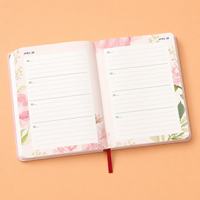 Ensemble de carnets à couverture rigide personnalisés, thème '5 ans de voyage', rose, avec impression florale colorée et audacieuse, coins arrondis, marque-page en ruban, OEM en gros
