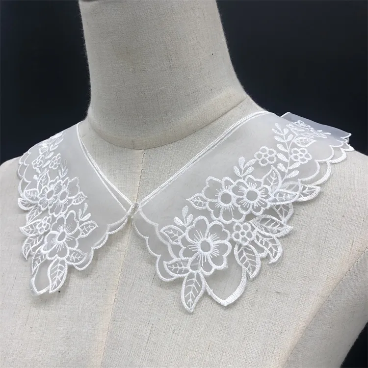 Cheap Organza Embroidered Neck Applique Black Lace Neck Beads neck design lace for churidar