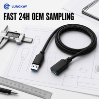 Câble d'extension USB 3.0 industriel OEM LUNG KAY, 5 Gbps, coque en aluminium tressée, pour capteur VR, webcam 4K, imprimante