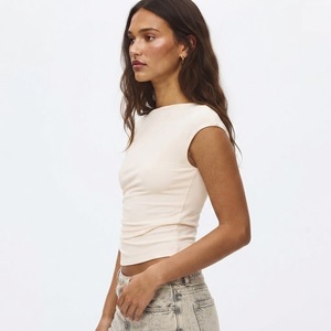 Camiseta de Manga Corta con Logo Personalizado <span class=keywords><strong>para</strong></span> Mujer, Blusa Elegante Informal de Corte Holgado, Blusa Suave y Moderna <span class=keywords><strong>para</strong></span> Damas, Venta al por Mayor - Product Image 2