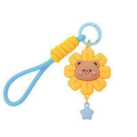Porte-clés pendentif ours fleuri mignon, figurine de dessin animé tridimensionnelle, lapin créatif, cadeau pour étudiant