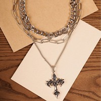 Collier pendentif croix gothique superposé en acier inoxydable, style Goth Emo Grunge, cadeau d'Halloween et de Noël pour femme
