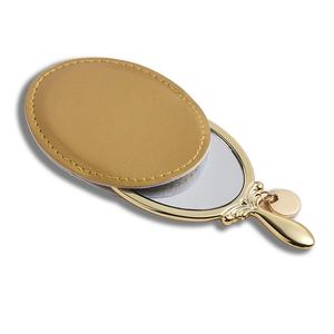 Custom PU Pouch Gold Plated Mini Zinc Alloy Portable Handheld <b>Compact</b> <b>Mirror</b> With Pendant - Product Image 2