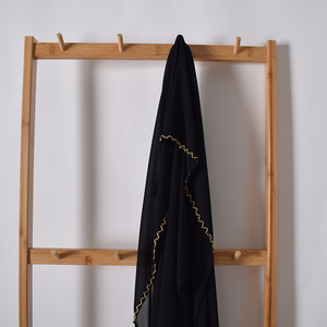 2025 Latets bufanda negra con borde de cuentas doradas Hijabs de gasa de alta calidad chal largo turbante de mujer 180*70cm Hijbs de gasa musulmana - Product Image 3
