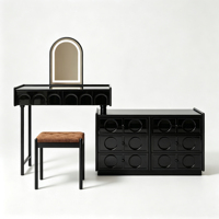 Table de toilette d'angle vintage française en chêne massif, finition laquée piano, commode mi-haute avec éclairage LED pour chambre d'hôtel
