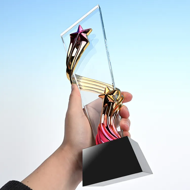 الكريستال كأس زجاجي تخصيص جوائز الزجاج سوبر ستار محفورة شعار التسامي الكأس