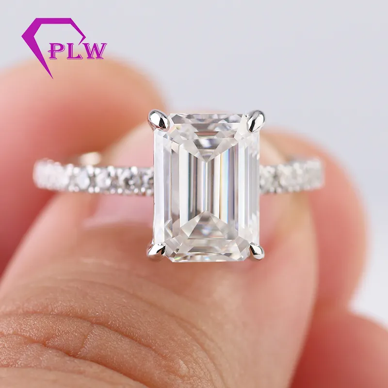 Katı 10 k/14 k/18 k Beyaz Altın zümrüt yüzük 3.52 Ct Yakın Beyaz Gerçek Moissanite Nişan