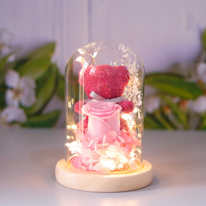 TC Hot <strong>Sale</strong> Eternal <strong>Rose</strong> Flower in LED Glass Dome Valentine Mother's Day New Design Gift Preserved <strong>Moss</strong> Bear <strong>Rose</strong> Bouquet Gift - Product Image 2