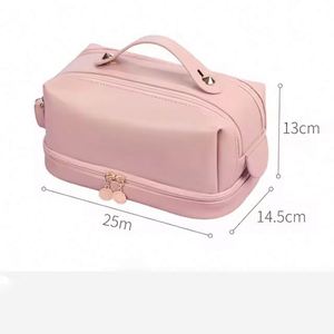 Muestra gratuita de bolsa de maquillaje personalizada de cuero PU, bolsa de cosméticos con compartimentos, impermeable, para viaje, neceser. - Product Image 5