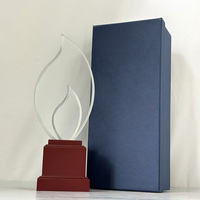 Trophée en cristal en forme de double flamme avec base en bois rouge MH-LJ0194