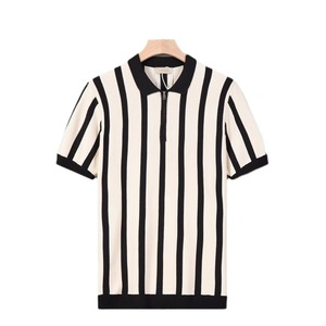 Maglietta a Righe Personalizzata con Mezza Zip per Uomo, T-shirt a <span class=keywords><strong>Maniche</strong></span> Corte in Maglia, Top Casual a Mezza Manica - Product Image 5