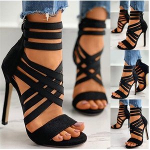 Sexy Cross Thin Strap Ladies High Heeled Sandals <b>Classy</b> Ankle Thong Women Dress Shoes - Product Image 3