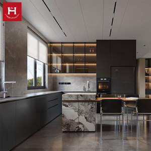 HAPPY HOUSES - Gabinetes de Cocina Modernos de Alta Gama <span class=keywords><strong>en</strong></span> Madera Maciza con <span class=keywords><strong>Isla</strong></span> y Patrón de Mármol para Cocinas de Lujo <span class=keywords><strong>en</strong></span> <span class=keywords><strong>Casas</strong></span> y Villas <span class=keywords><strong>en</strong></span> EE. UU./Europa - Product Image 4