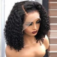 Pas cher Kinky Curly Short Bob Perruques Brut Cheveux Humains Indiens Lace Front Perruques Pour Les Femmes Noires 360 Full Hd Lace Frontal Perruques Cheveux Humains