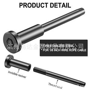 Eda 316 Stainless Steel Concealed Wiring Connector 1/8 Inch Wire Rope Cable Thread Stud Invisible Receiver - Product Image 1