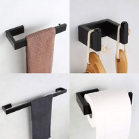 Ensemble d'accessoires de salle de bain en acier inoxydable 304, 4 pièces, noir mat, à fixer au mur : porte-serviettes, porte-papier toilette, patère pour peignoir