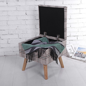Tabouret de rangement de forme carrée, pieds en bois massif, grande capacité pour un usage quotidien - Product Image 3