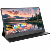 Moniteur portable 15,6 pouces 1920x1080 IPS HDR 60Hz Type-C avec double haut-parleur, étui en cuir PU pour ordinateur portable, Switch, PS5, moniteur de jeu