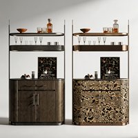 Meuble Bar Autonome pour la Maison, Vitrine de Rangement à Vin en Bois Massif avec Éclairage LED et Cadre Métallique Bronze Brossé pour Villa