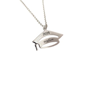 Graduation Cap Necklace <b>Personalized</b> Engraved Name Stainless Steel Trendy Number Graduation Gift Jewelry Wholesale Silver Golden - Product Image 4