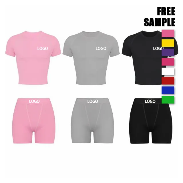 HLN Ensembles pour femmes avec logo personnalisé Ensemble de vêtements de détente deux pièces pour femmes Leggings côtelés en coton et ensembles de vêtements de détente crop top