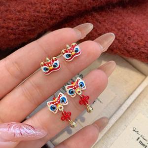 " Fu "   Pendientes largos <span class=keywords><strong>de</strong></span> terciopelo con borlas y diseño <span class=keywords><strong>de</strong></span> león, estilo chino tradicional, novedad - Product Image 2