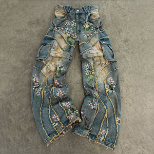 <span class=keywords><strong>Jeans</strong></span> da <span class=keywords><strong>Uomo</strong></span> Elasticizzati e Ricamati Stile Hip-Hop Retrò, a <span class=keywords><strong>Vita</strong></span> <span class=keywords><strong>Alta</strong></span> con Vestibilità Ampia, in Denim con Lavaggio Stone-Washed, Personalizzati e di Tendenza - Product Image 1