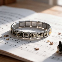 Bracelet à breloques italien personnalisé en gros, en acier inoxydable 9 mm, style Y2K, avec breloque chat noir et piano, bijoux de mode pour femmes, cadeaux DIY