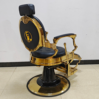 Fauteuil de Barbier Portable d'Extérieur en Cuir Capitonnée Noir et Or Style Antique avec Base à Pompe Hydraulique - En Promotion