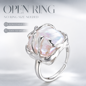 S925 Silver Pearl Open <b>Adjustable</b> <b>Ring</b> Hollow Branch Design Women Statement Finger <b>Ring</b> Wholesale - Product Image 2