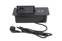 Prise escamotable en alliage d'aluminium, 1 prise EU, 3 USB-A, 3 Type-C, charge sans fil 15W, argent