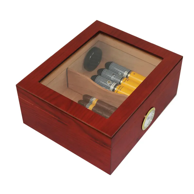 Xách tay Máy tính để bàn tùy chỉnh xì gà Humidor Glass Top Cedar gỗ hộp xì gà với ẩm kế