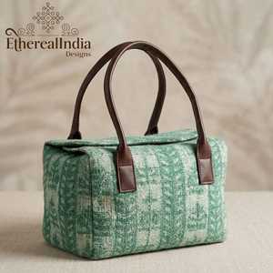 Geometric Jacquard Tote Bag <b>Boho</b> Woven Ethnic Shoulder Bag Leatherette Strap Minimalist Handbag - Product Image 3