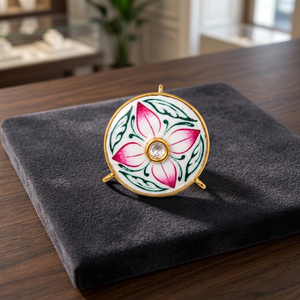 Boutons de luxe personnalisés en laiton, style Jaipur Meenakari, avec fleurs roses et feuilles vertes en émail, ornés de cristaux Polki, pour costumes de mariage et tenues formelles pour hommes (Sherwani) - Product Image 6
