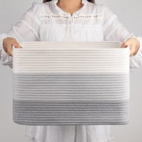 Panier à linge fait main, grand panier de rangement pliant en corde de coton avec poignées