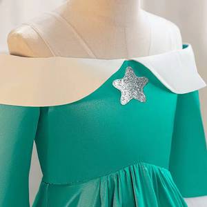Robe de princesse en satin turquoise à manches longues pour filles, idéale pour les fêtes d'anniversaire et les spectacles, collection MS Enfants - Product Image 4
