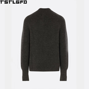Cardigan en laine coupé-cousu à fermeture éclair intégrale pour homme, gris anthracite, col côtelé avec passe-pouces, style streetwear, pulls pour hommes, vente en gros pour fabricants - Product Image 4