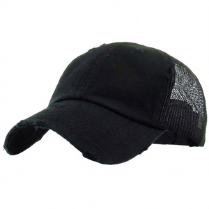 Gorra Trucker Negra Desgastada con Malla, Ajustable, Estilo Snapback, Deportiva e Informal para Adultos Unisex, OEM, Superventas - Product Image 1