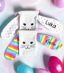 Sacs cadeaux personnalisés sur le thème du lapin de Pâques, sacs à friandises en <span class=keywords><strong>toile</strong></span> de lapin moderne, sacs à cordon personnalisés avec oreilles de lapin de Pâques - Product Image 2