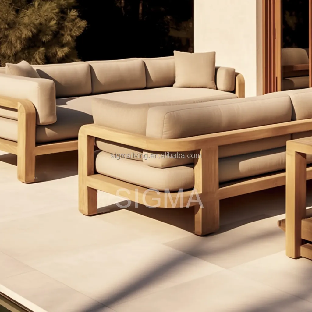 Schlussverkauf wasserdichte Außenmöbel Garten Holzrahmen Terrassensofa-Set Teakholz-Sofa